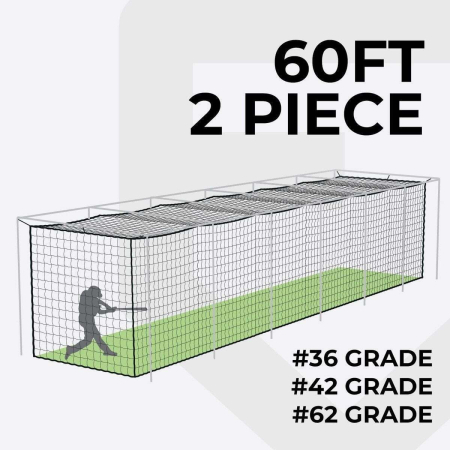 FORTRESS 60ft Baseball Batting Cage Nets [2 Piece Cage]