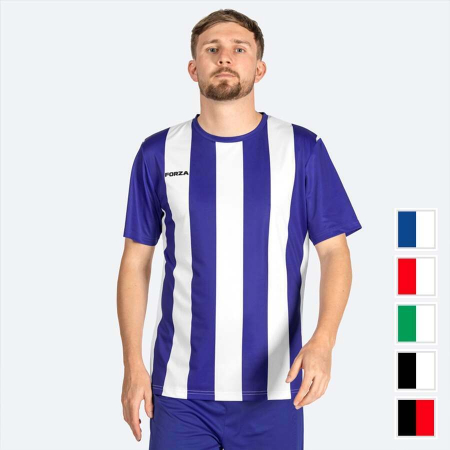 blue and white striped football shirt