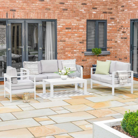 Harrier Garden Sofa & Table Set [6 Seater] - White/Grey