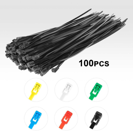 Releasable Cable Ties available in black, white, green, red, blue, yellow
