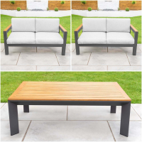 Harrier Luxury Garden Sofa & Table Set [Without Cover] – Charcoal/Teak