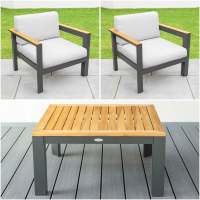 Harrier Luxury 2 Seater Garden Chair & Table Set [Without Cover] - Charcoal/Teak