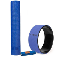 METIS Yoga Equipment Set [Mat, 250cm Yoga Strap & Wheel] - Blue