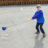 Young boy with blue hammer mid-air on playground & dimensions