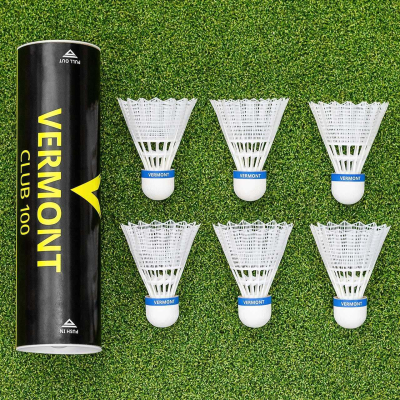 Vermont Club 100 Shuttlecocks | Nylon Skirt With a Cork Tip | Pack of 6 | White or Yellow | Net World Sports