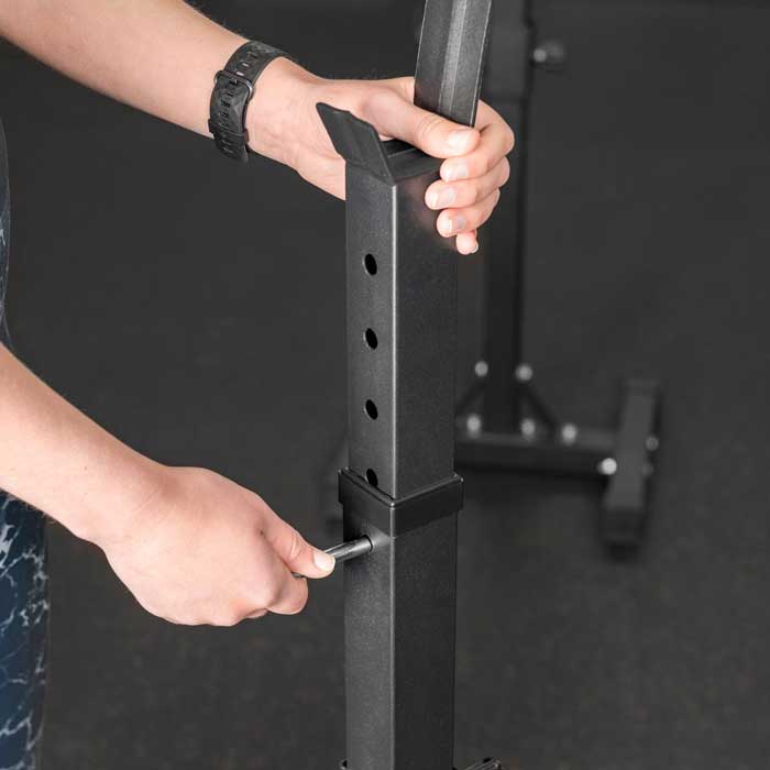 squat rack and weights